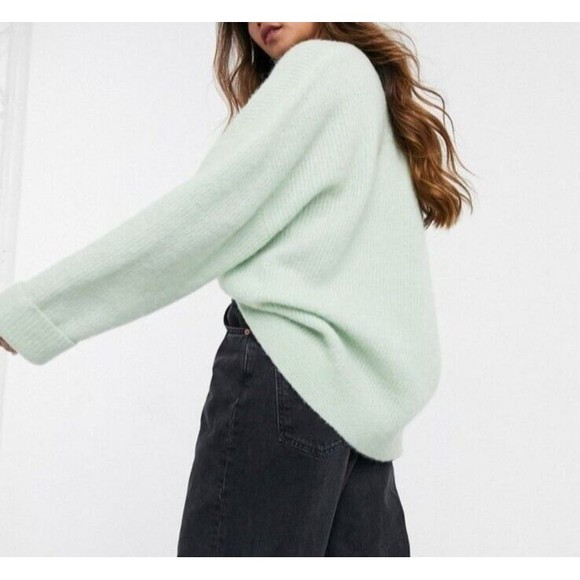 & OTHER STORIES Los Angeles Alpaca Blend V-Neck Sweater Ribbed Knit Oversized M - Picture 9 of 9